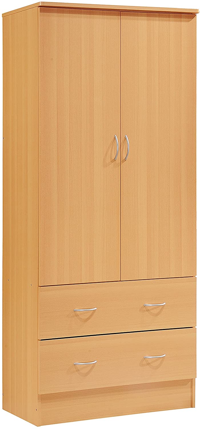 HODEDAH IMPORT Two Door Wardrobe, with Two Drawers, and Hanging Rod- $105