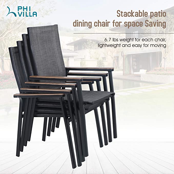Black Stackable Lightweight Aluminum Patio Outdoor Dining Chair (4-Pack)-$210