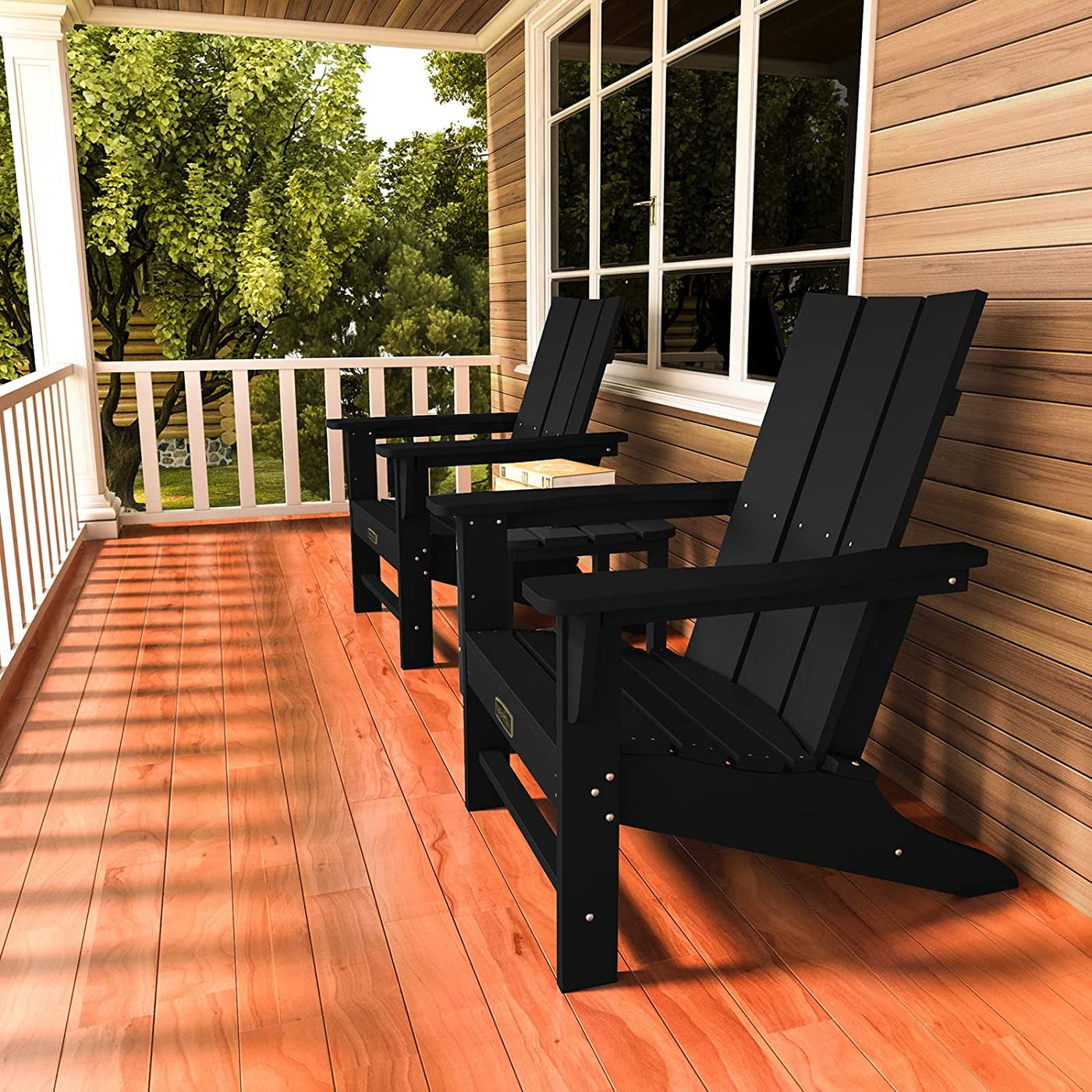 SERWALL Adirondack Chair Plastic Outdoor Classic Chair Weather Resistant - Black - $80