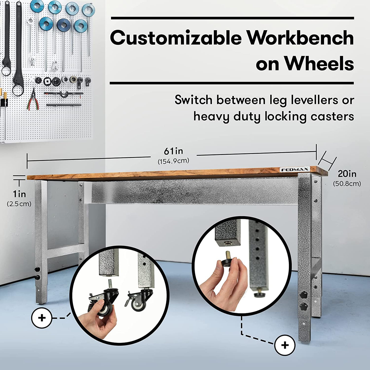 Fedmax Work Bench - 61" Rolling Portable Workbench for Garage-$170
