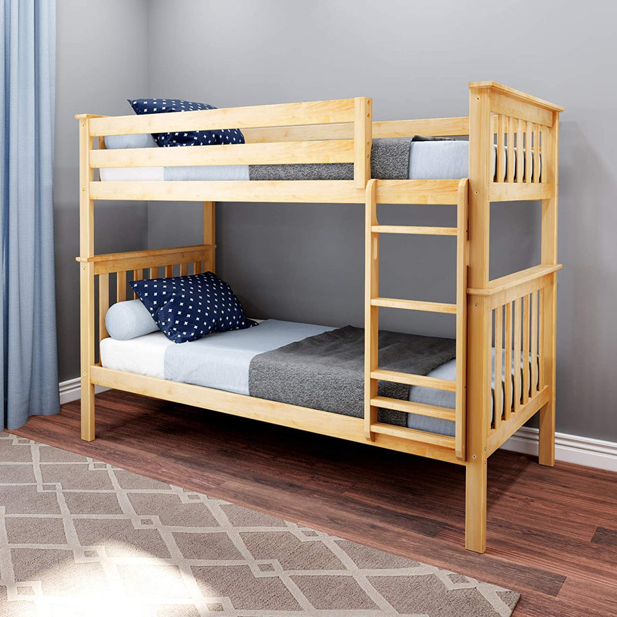 Max & Lily Bunk Bed, Twin-Over-Twin Wood Bed Frame For Kids, Natural-$270