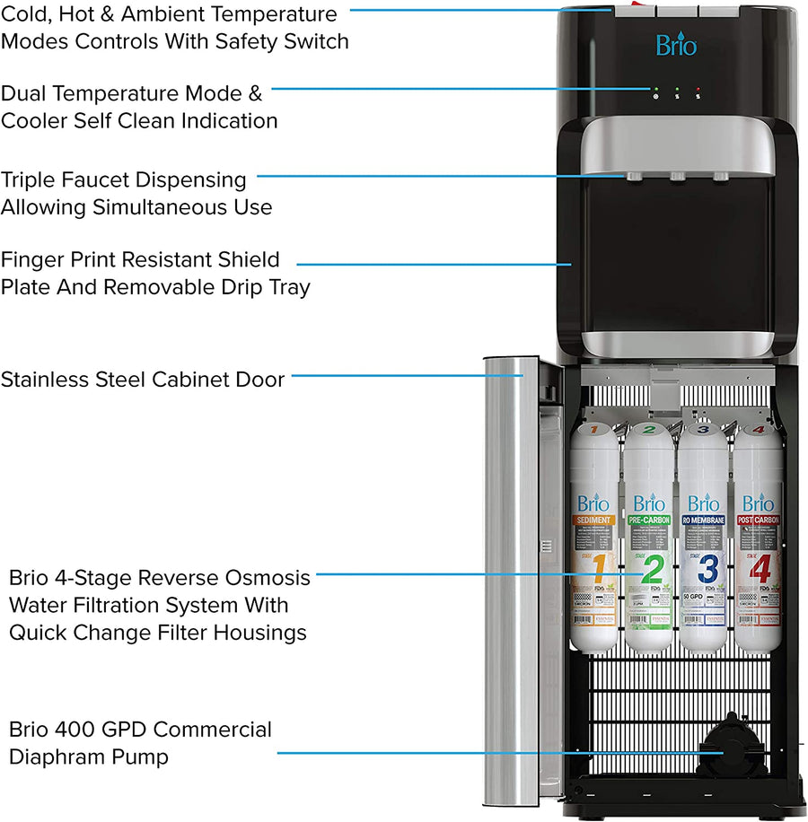 Brio Commercial Grade Bottleless Ultra Safe Reverse Osmosis Water Cooler - $180