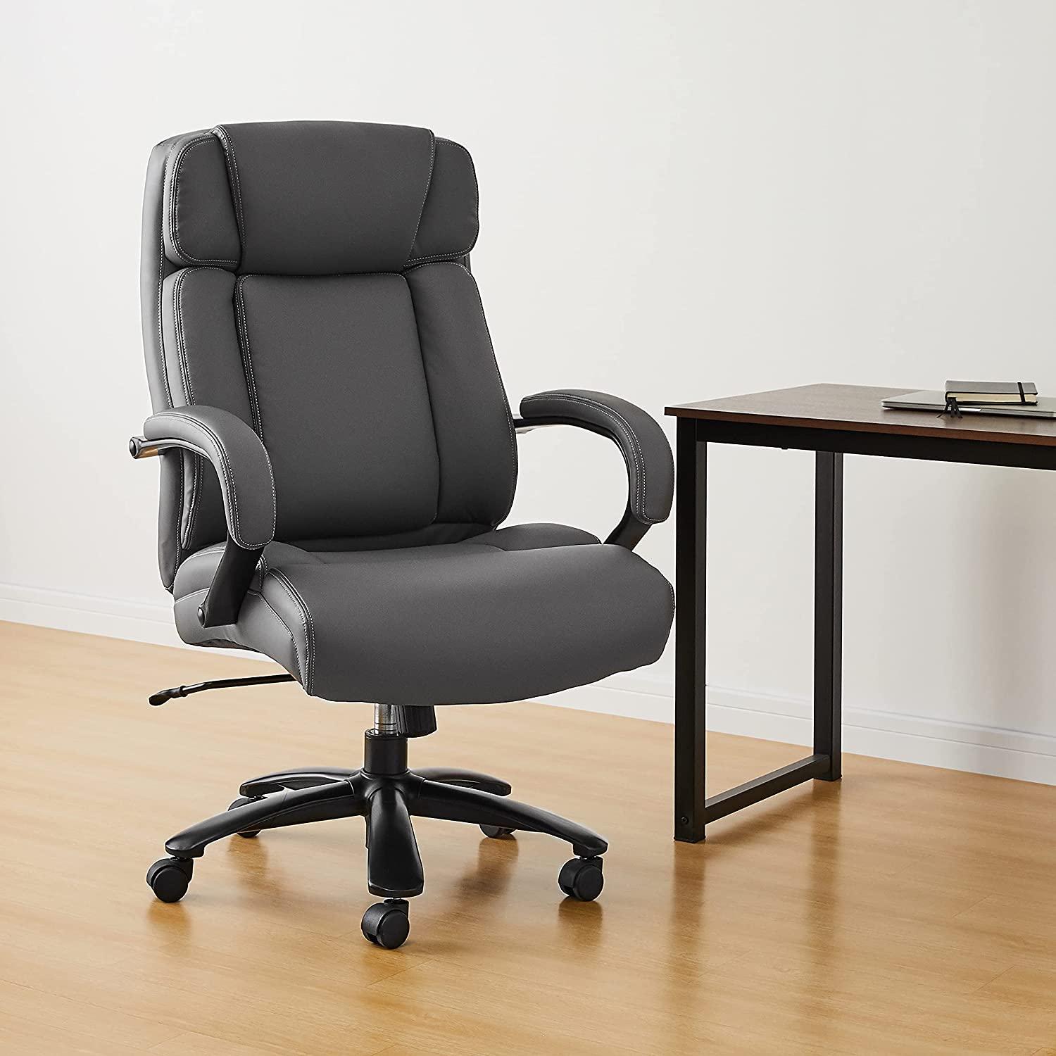 Big & Tall Adjustable Executive Office Chair - 500-Pound Capacity, Grey Faux Leather-$140