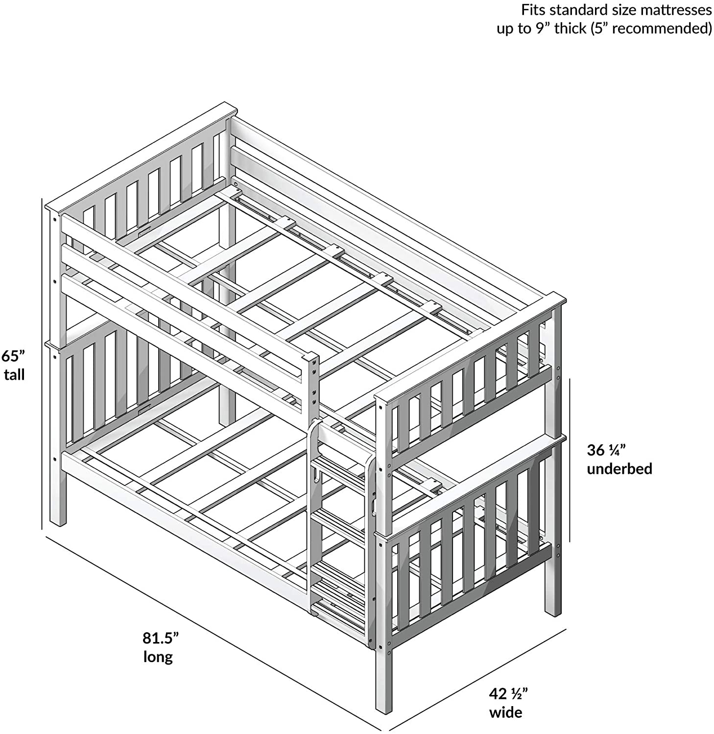 Max & Lily Bunk Bed, Twin-Over-Twin Wood Bed Frame For Kids, Natural-$270
