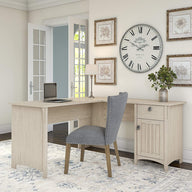 Bush Furniture SAD160AW-03 - Salinas L Shaped Desk w/ Storage in Antique White - $196