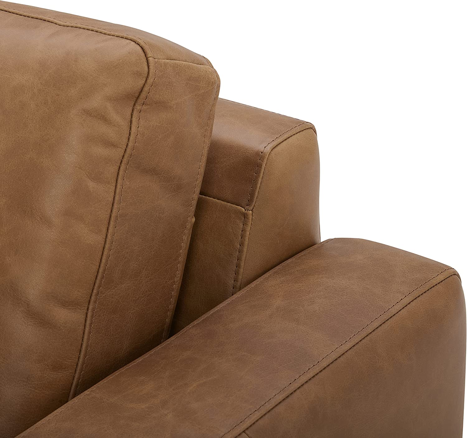Rivet Modern Leather Sofa Couch with Wood Base, 84"W, Cognac (*Scuff on Armrest) - $850