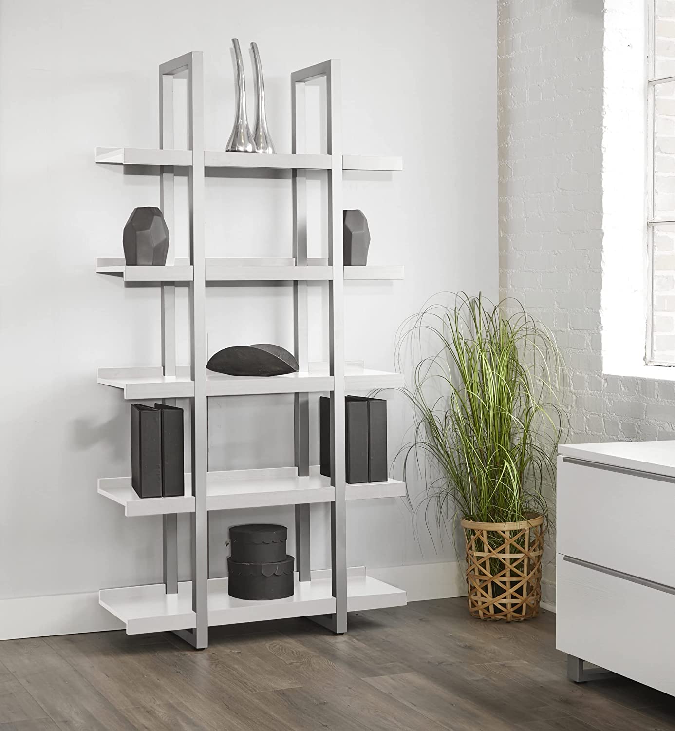 Unique Furniture Zelma White Open Bookcase - Top Modern Tall Bookcase- $150