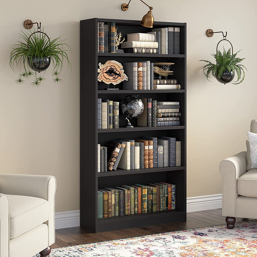 Bush Furniture Universal Tall 5 Shelf Bookcase, Black-$130
