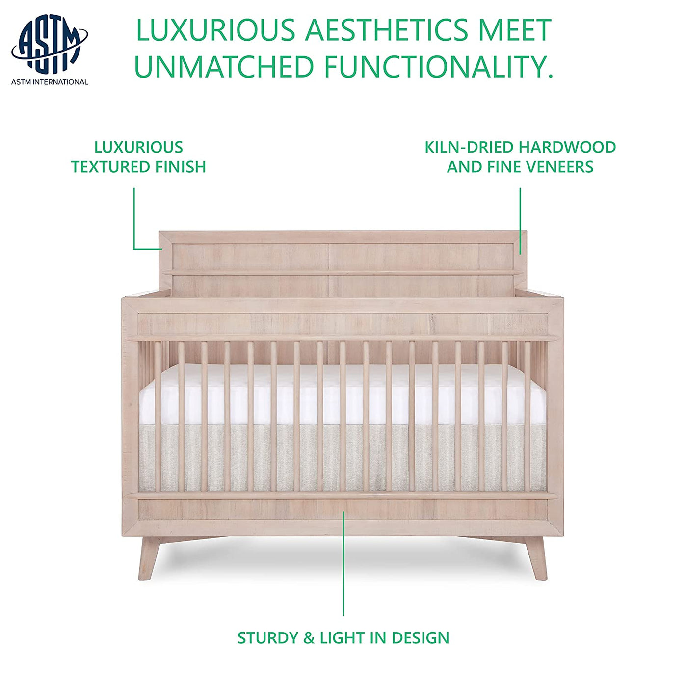 Evolur Loft Antilia Mid-Century 4-in1 Crib in Sand Castle Oak - $334