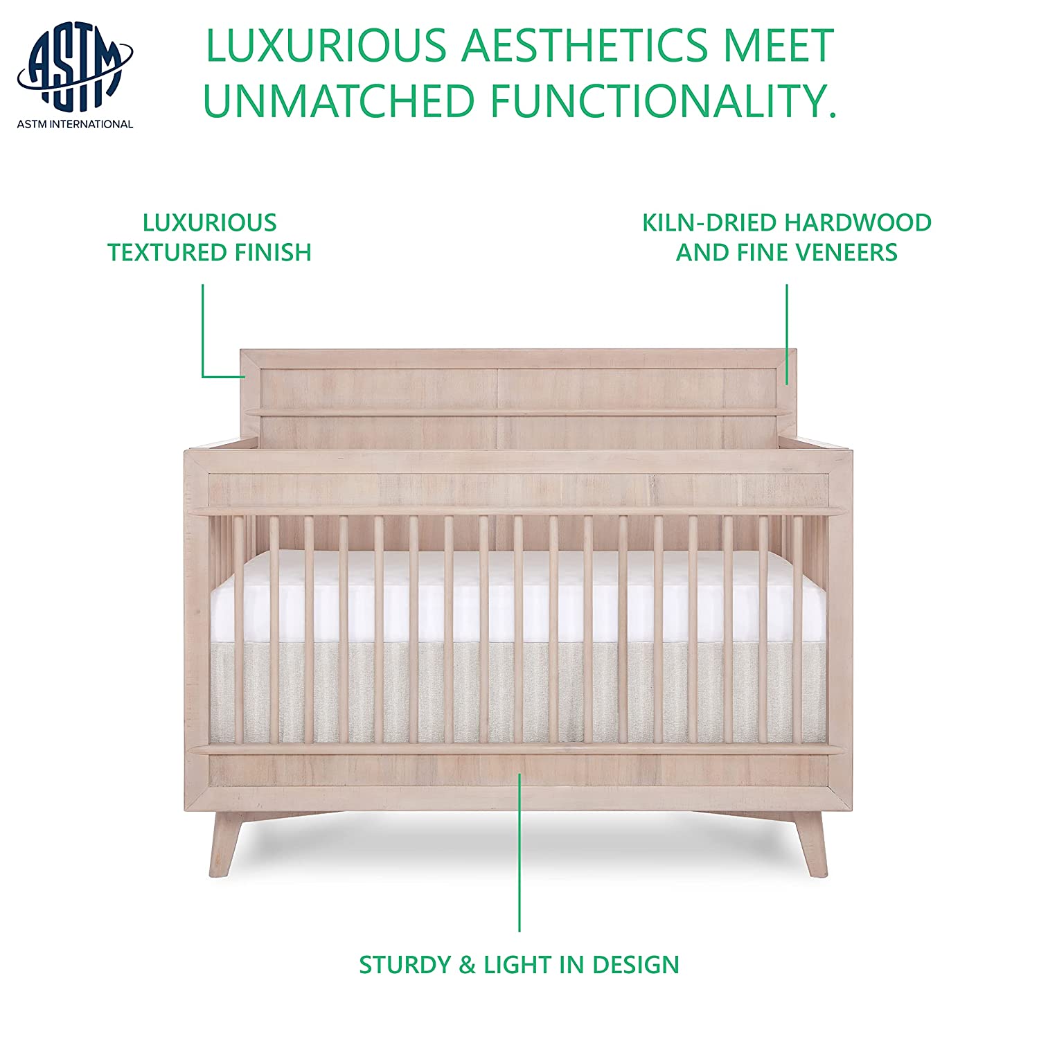 Evolur Loft Antilia Mid-Century 4-in1 Crib in Sand Castle Oak - $334