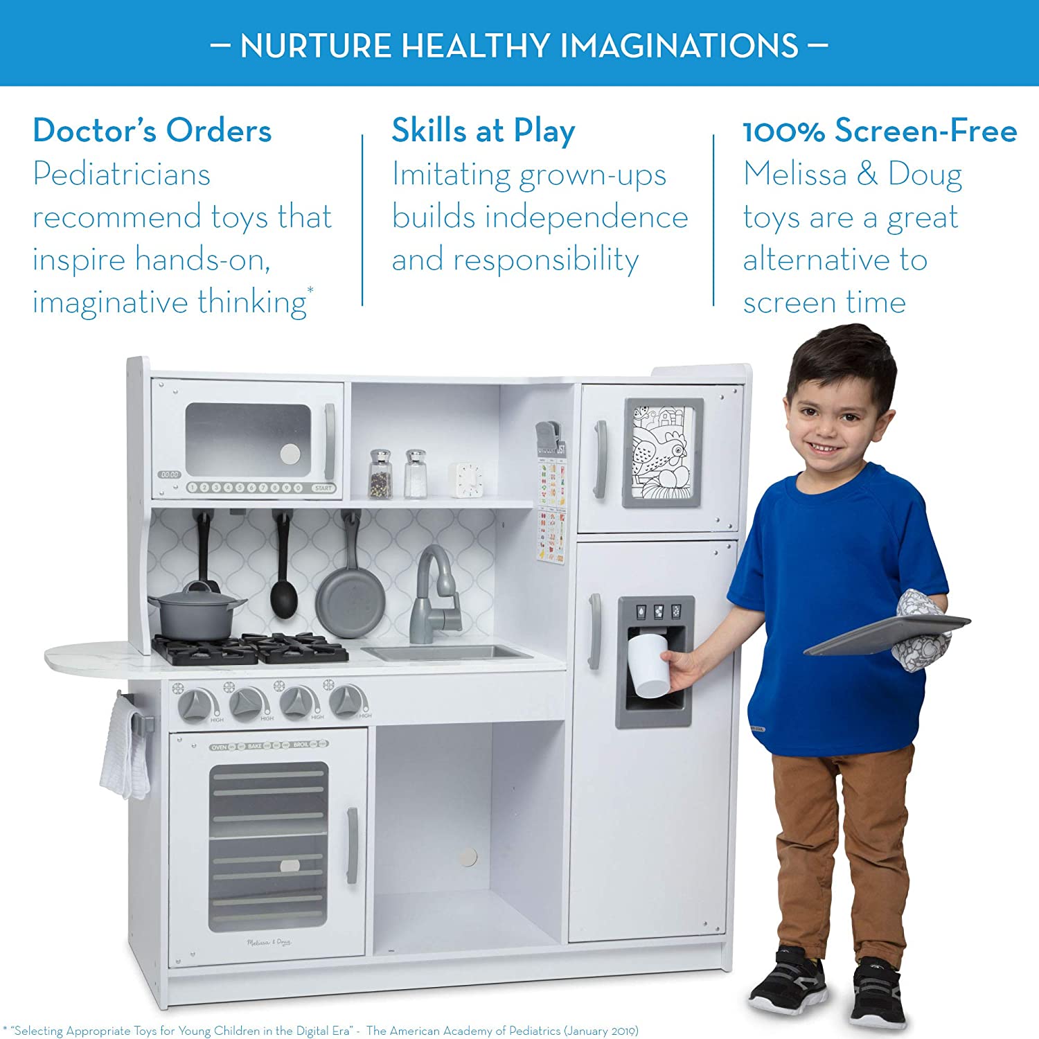 Melissa & Doug Wooden Chef’s Pretend Play Toy Kitchen, Cloud White - $105