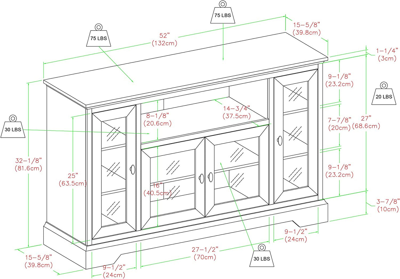 Walker Edison Traditional Wood Universal TV Stand for TV's up to 58", 52 Inch Brown - $120