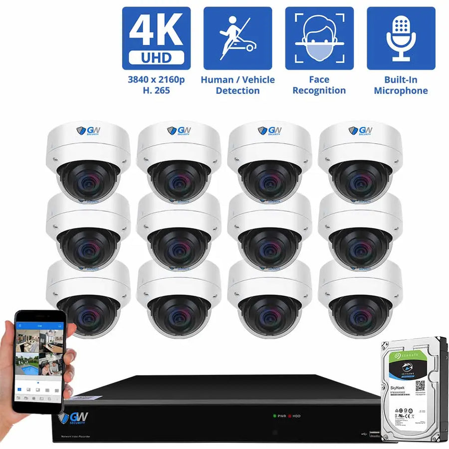 16 Channel NVR Security Camera System with 12 *8MP IP Dome 2.8mm Fixed Lens Camera - $900