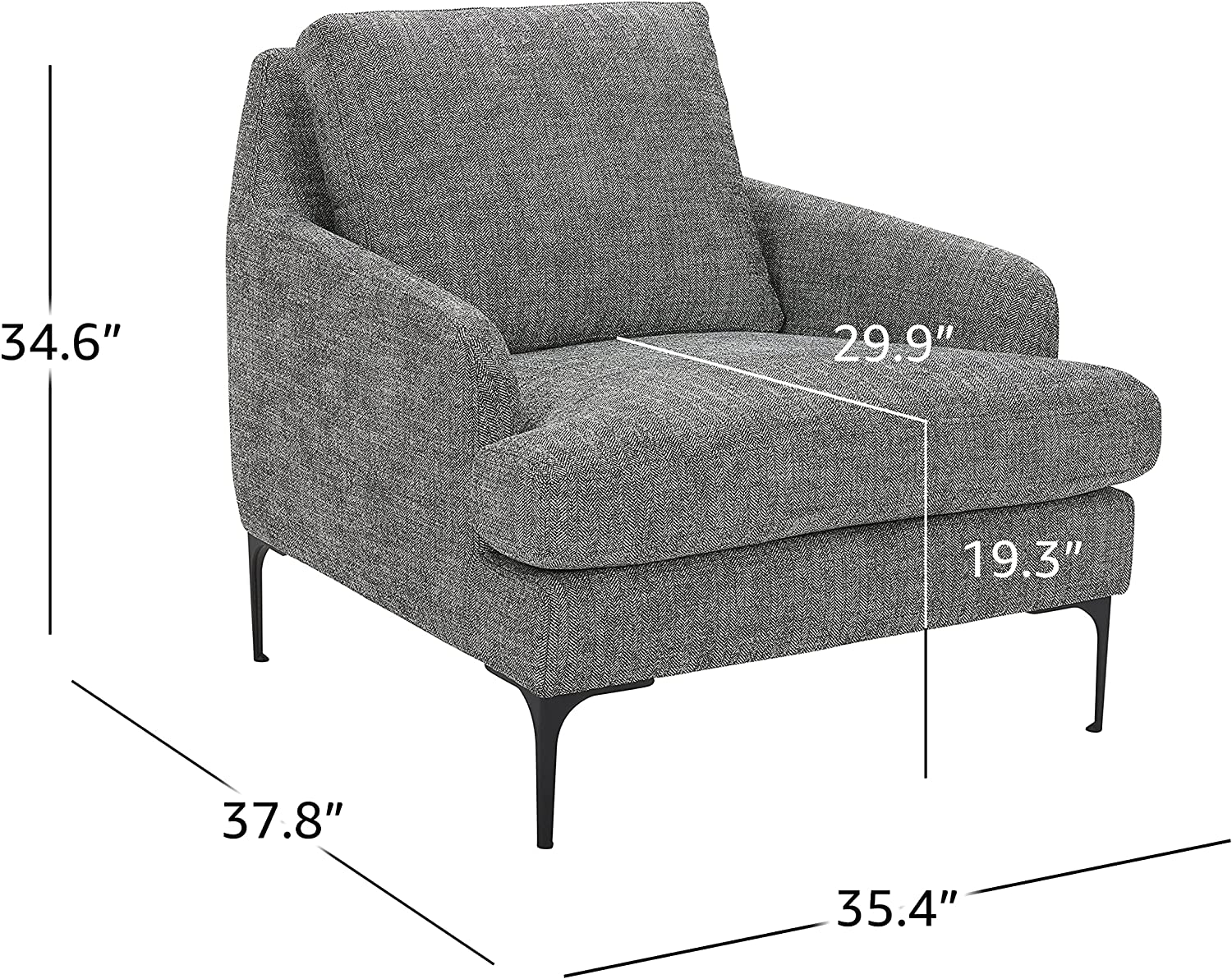 Rivet Modern Living Room Accent Chair with Metal Legs, 35.4"W, Dark Gray- $320