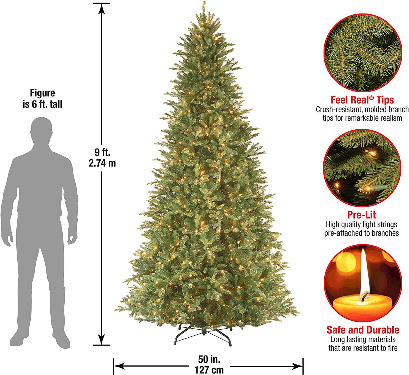 National Tree Company Pre-Lit 'Feel Real' Artificial Slim Christmas Tree, Tiffany Fir, 9 Feet - $200
