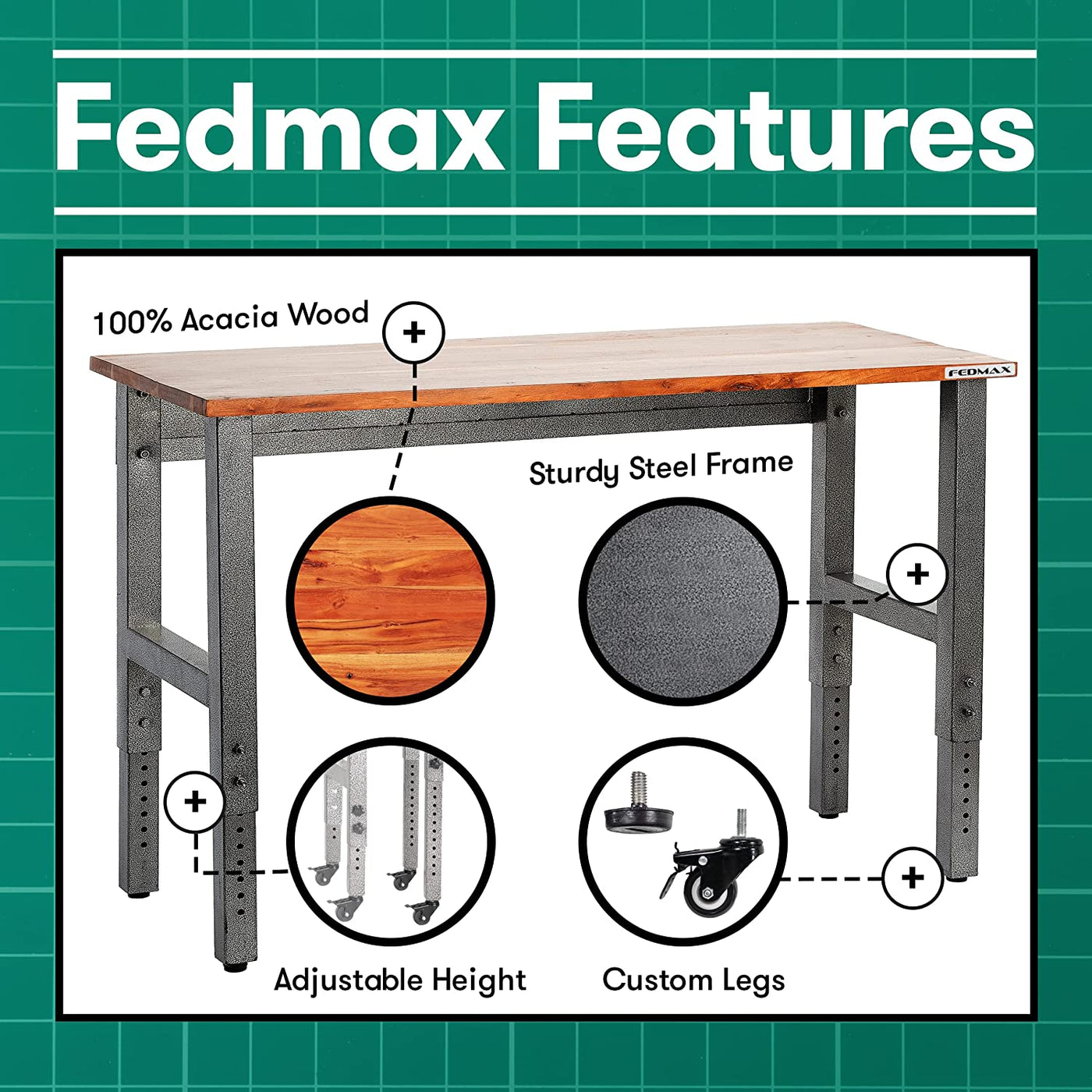 Fedmax Work Bench - 61" Rolling Portable Workbench for Garage-$170