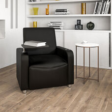 George Black LeatherSoft Guest Chair with Tablet Arm, Front Wheel Casters and Cup Holder - $150