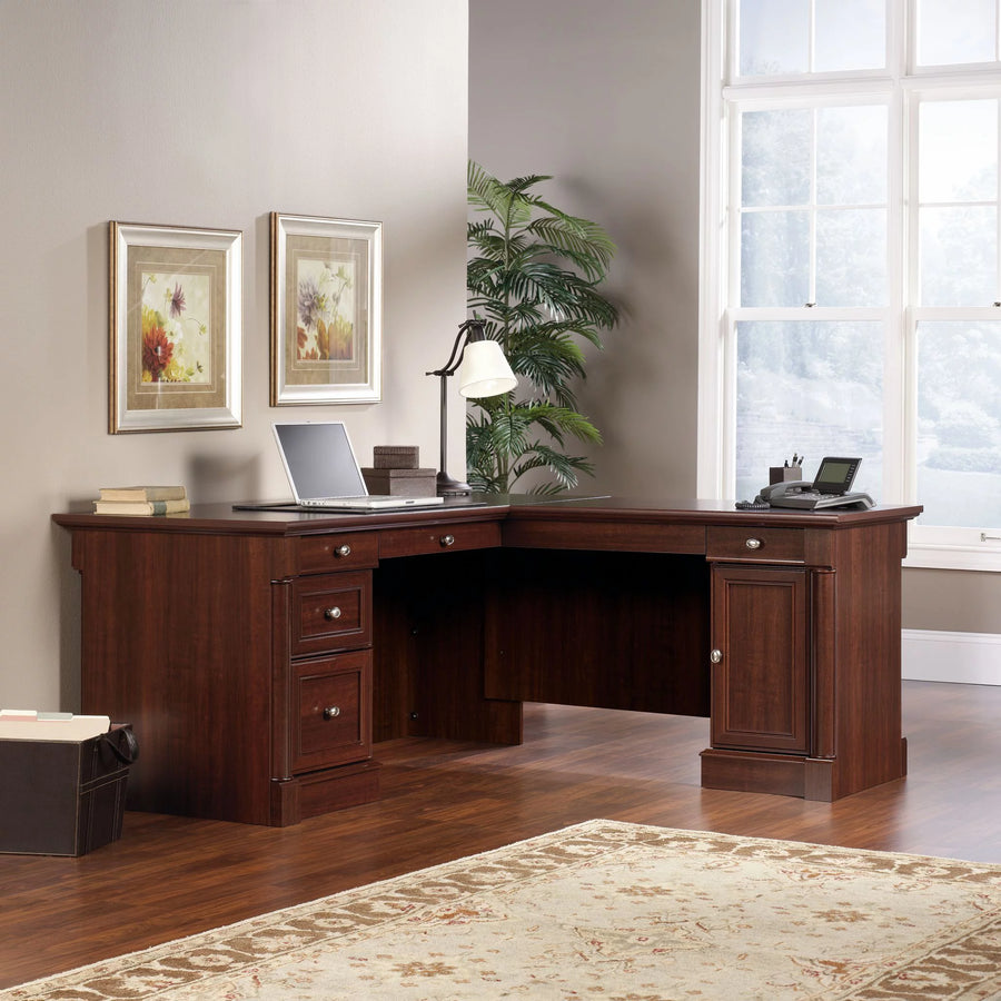 Sauder Palladia L-Shaped Desk, Select Cherry Finish - $300
