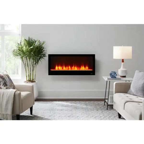42 in. Wall Mount Electric Fireplace in Black-$110