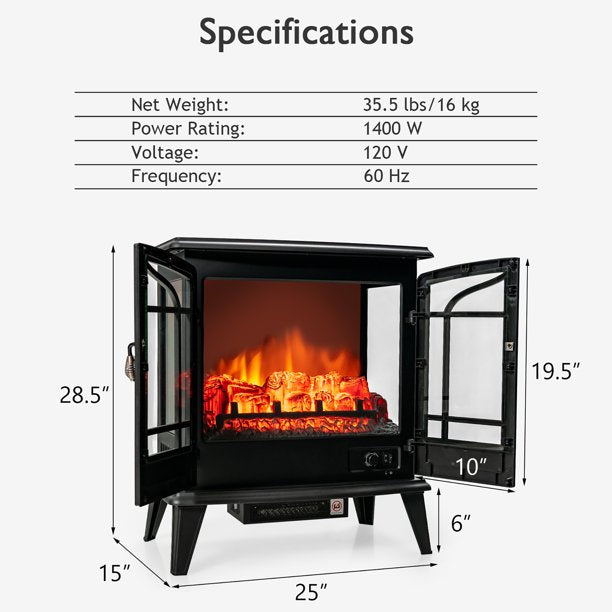 Costway 25 in. Freestanding Iron Electric Fireplace Heater Stove 1400-Watt in Black - $150