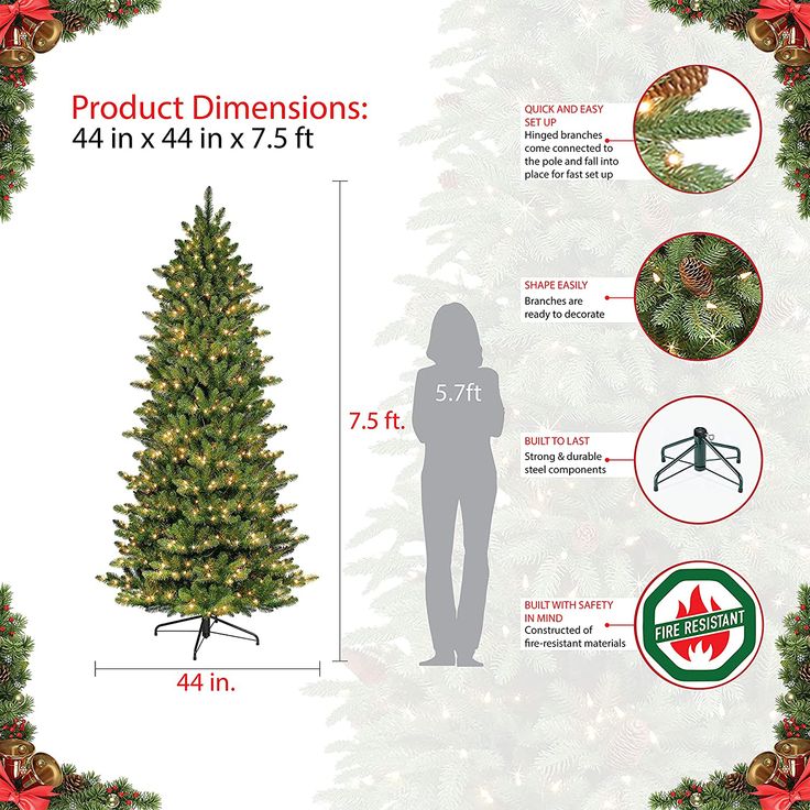 Puleo International 7.5 ft. Pre-Lit Slim Fraser Fir Artificial Christmas Tree - $134