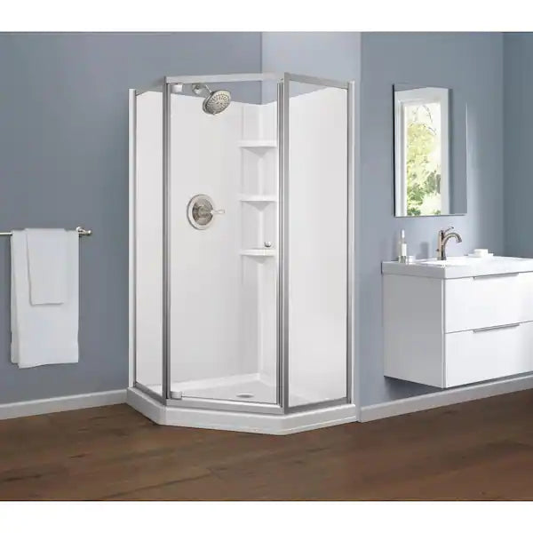Delta Foundations 38 in. W x 74 in. H Neo-Angle Pivot Framed Corner Shower Enclosure, Chrome - $175