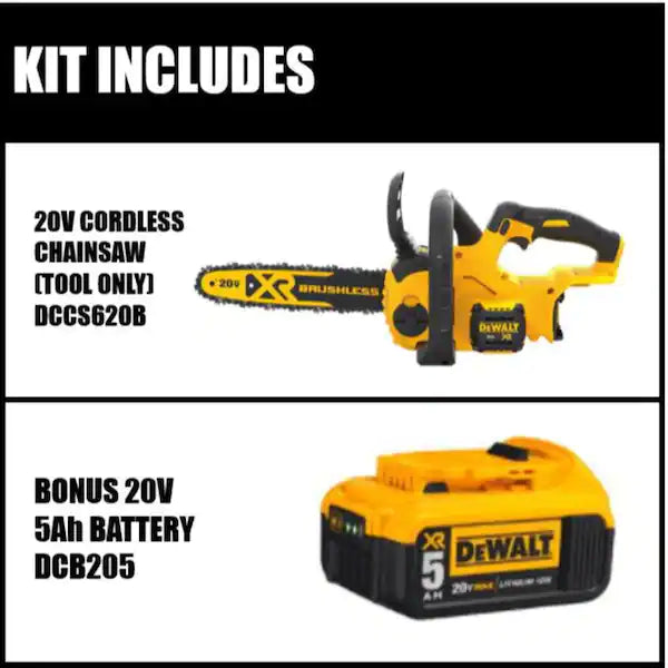 20V MAX 12in. Brushless Cordless Battery Powered Chainsaw Kit, 5Ah Battery & Charger - $210