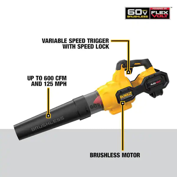 DEWALT 60V MAX 125 MPH 600 CFM Brushless Cordless Battery Powered Handheld Leaf Blower-$215