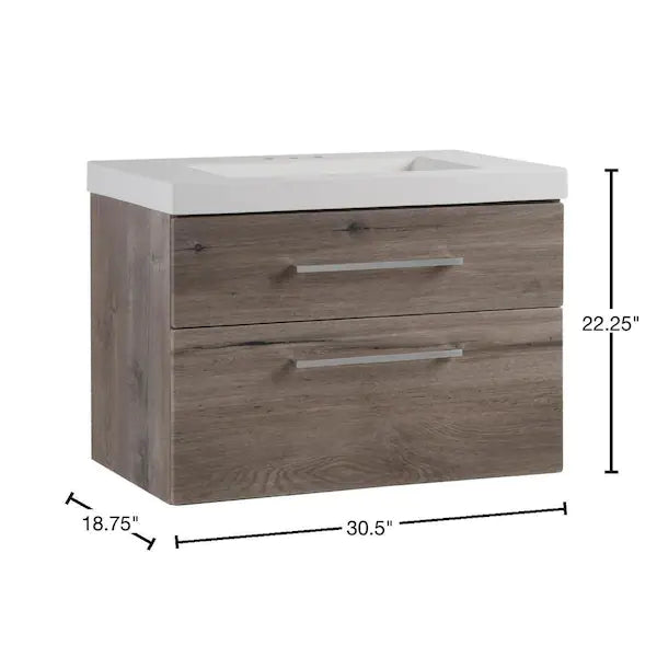 Larissa 30.5 in. W x 19 in. D Wall Hung Bath Vanity White Washed Oak-$205