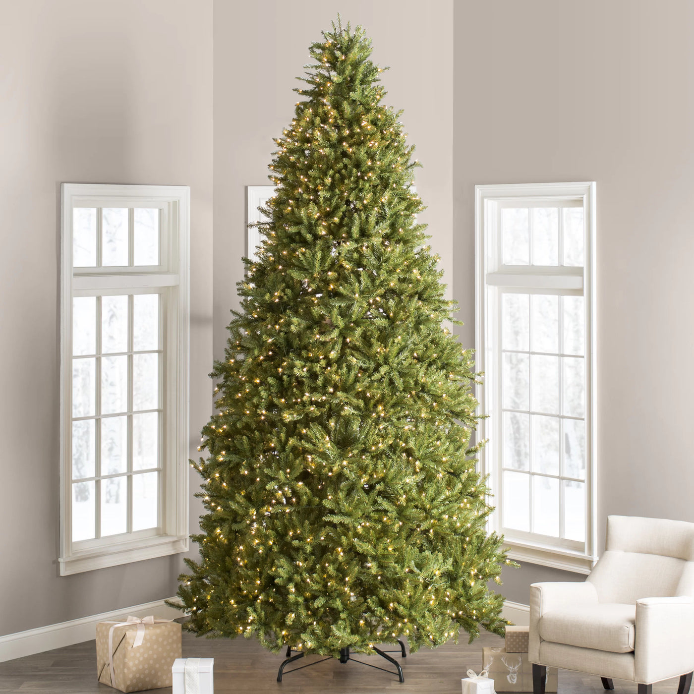 National Tree Company 12 ft. Pre-Lit Dunhill Fir Hinged Artificial Christmas Tree with Clear Lights - $560