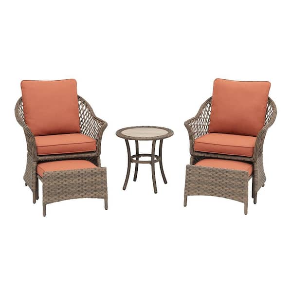 Hampton Bay Valley Spring 5-Piece Wicker Patio Conversation Set, Sienna Cushions - $150