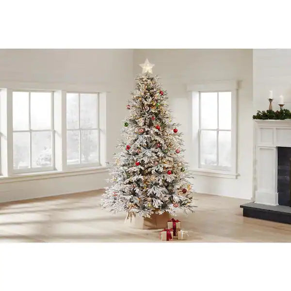Home Decorators Collection 7.5 ft Kenwood Frasier Fir Flocked LED Pre-Lit Artificial Christmas Tree - $200