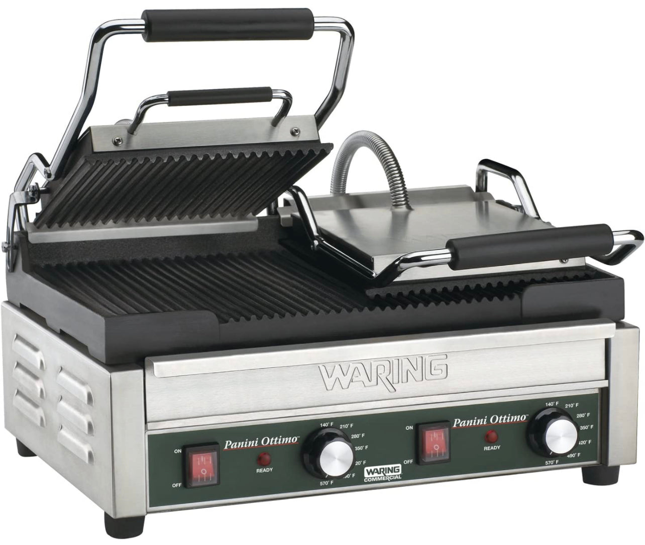 Waring Commercial WPG300 Panini Otimo Dual Ribbed Panini Grill, 240V, 3200W, 6-20 Phase Plug Discount Bros, LLC.