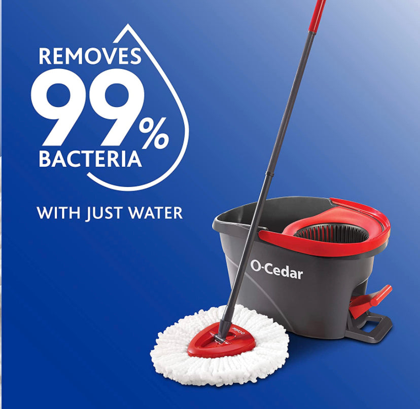 O-Cedar  EasyWring Microfiber Spin Mop, Bucket Floor Cleaning System, Red, Gray - $25