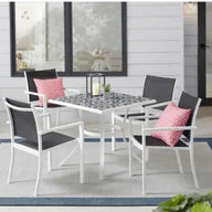 Marivaux Black and White 5-Piece Steel Outdoor Patio Dining Set with Tile Top Table and Black Sling Chairs Discount Bros