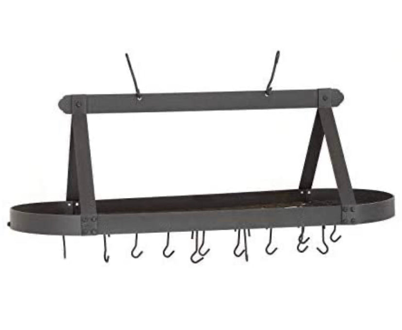 Old Dutch Oval Hanging Pot Rack with Grid & 24 Hooks, Satin Nickel, 48 x 19 x 15.5 Discount Bros, LLC.