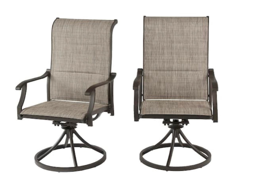 Hampton Bay Riverbrook Espresso Brown Padded Sling Swivel Steel Outdoor Patio Lounge Chairs (2-Pack) Discount Bros, LLC.