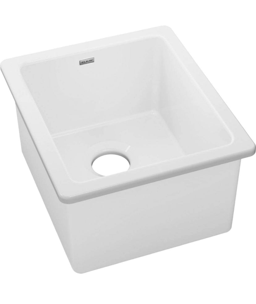 Elkay SWU1517WH Fireclay 16-7/16" x 18-15/16" x 9-1/16" Single Bowl Undermount Bar Sink, White Discount Bros, LLC.