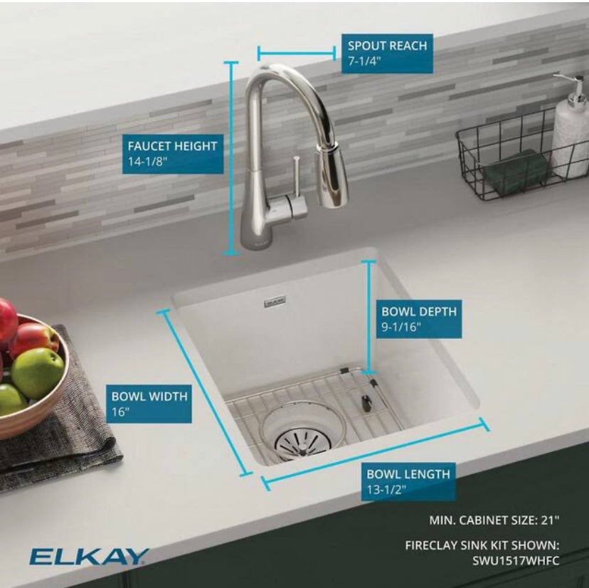 Elkay White Fireclay 17 in. Single Bowl Undermount Kitchen/Bar Sink Kit with Faucet Discount Bros, LLC.