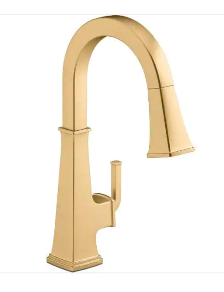 Riff Single Handle Pull Down Sprayer Kitchen Faucet in Brushed Brass Discount Bros, LLC.