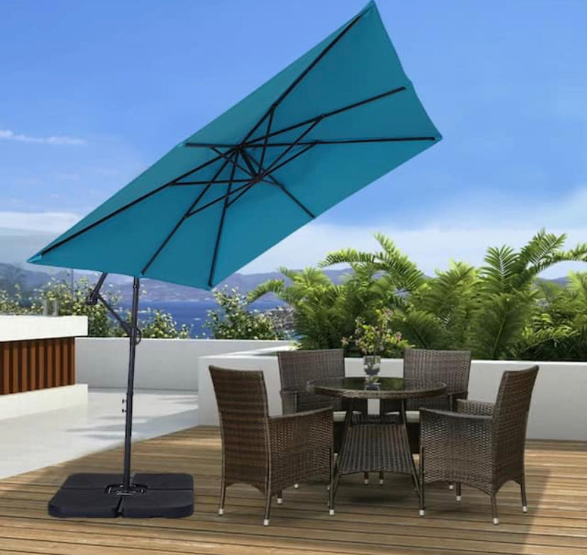 8.2 ft. x 8.2 ft. Hanging Cantilever Patio Umbrella in Light Blue with Base-$218