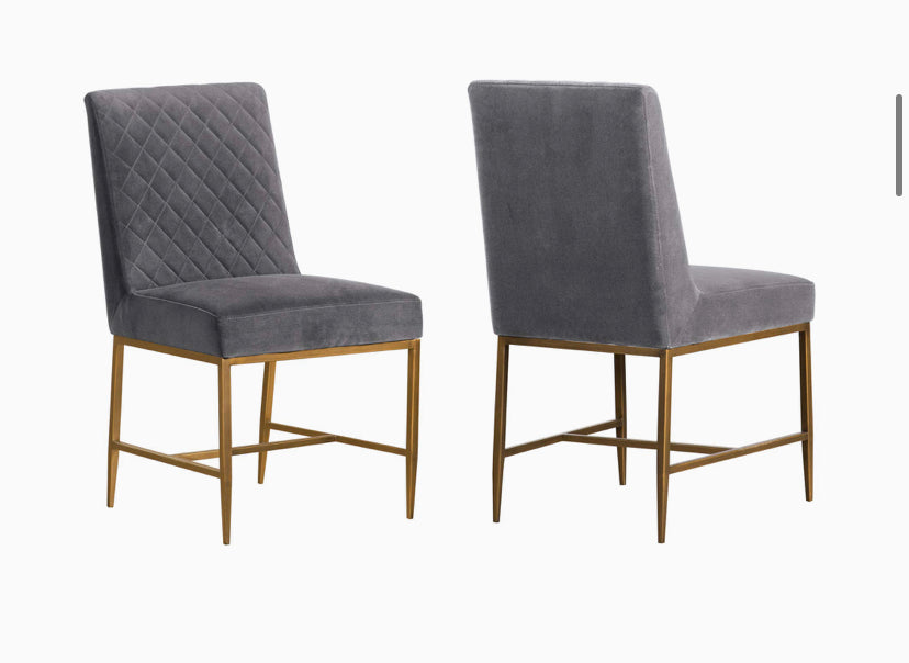 Armen Living Memphis Grey Velvet and Antique Brass Accent Dining Chair-Set of 2, 33.5" W, Gray Discount Bros