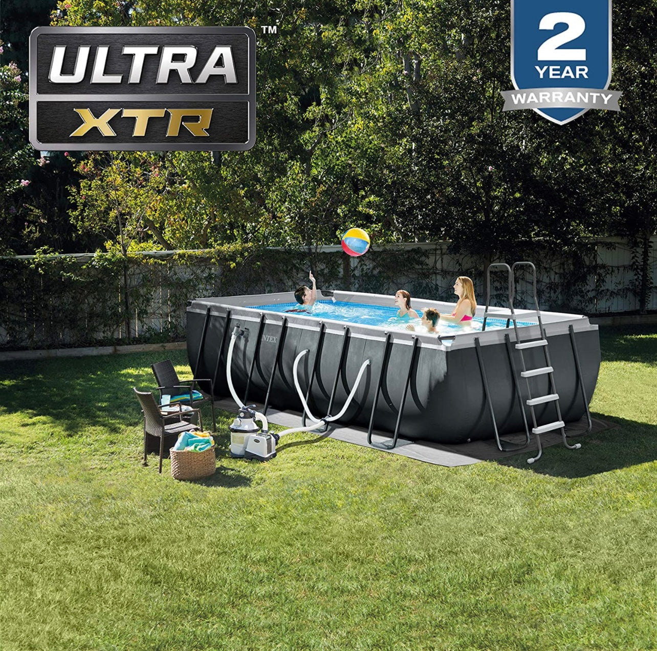 Intex 52 inch ultra frame rectangular above deals ground swimming pool with sand filter pump