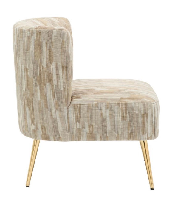 Fran Light Brown Fabric and Gold Metal Slipper Chair Discount Bros, LLC.