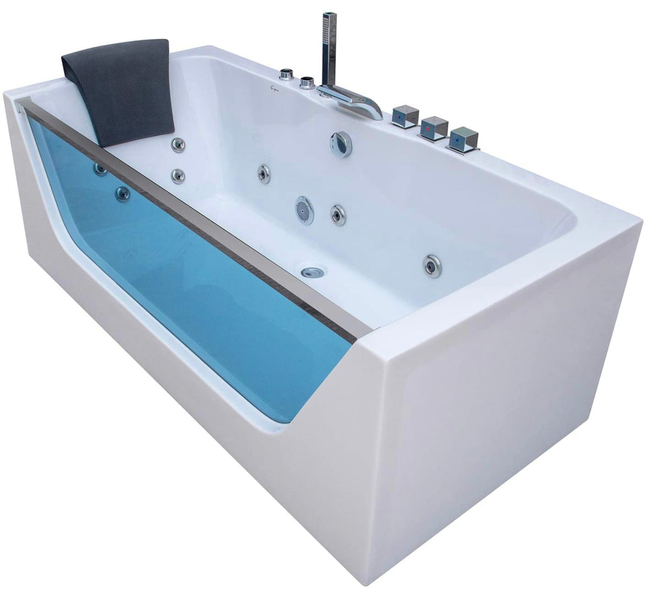 Empava 59 in. Acrylic Alcove Whirlpool Bathtub-Hydromassage Rectangular Jetted Soaking Tub with Center Drain-Waterfall Faucet, 59 Inch, White Discount Bros, LLC.