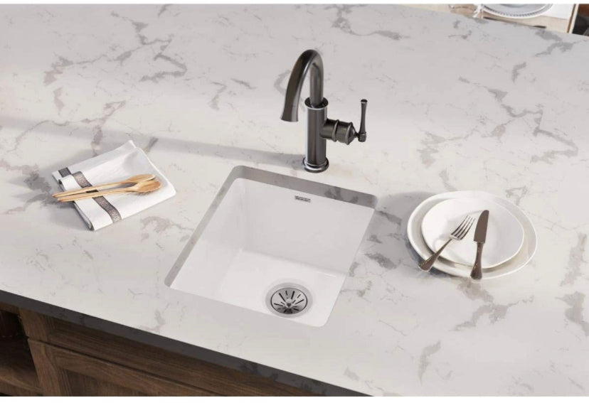 Elkay SWU1517WH Fireclay 16-7/16" x 18-15/16" x 9-1/16" Single Bowl Undermount Bar Sink, White Discount Bros, LLC.