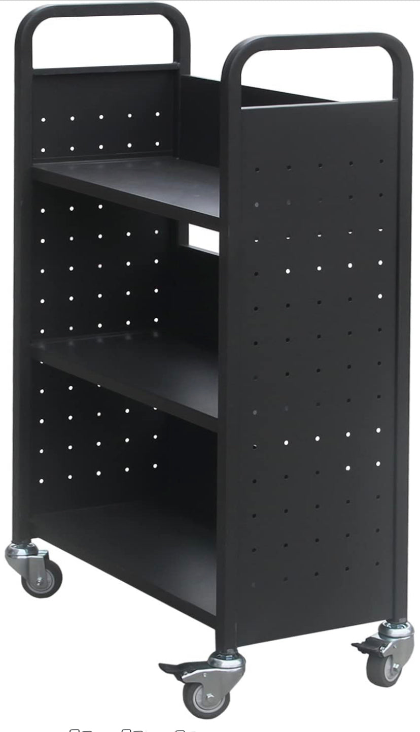 Rolling Library Book Cart Single Sided Flat Shelves with Lockable Wheels,200lbs Capacity (Black) Discount Bros, LLC.