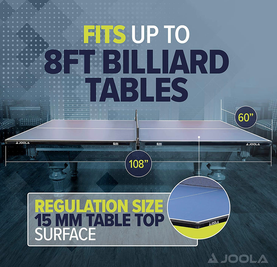 JOOLA Regulation Table Tennis Conversion Top with Foam Backing and Net Set - Full Sized MDF Ping Pong Table Top for Pool Table - Quick and Easy Assembly - Foam Backing to Protect Billiard Table Discount Bros, LLC.
