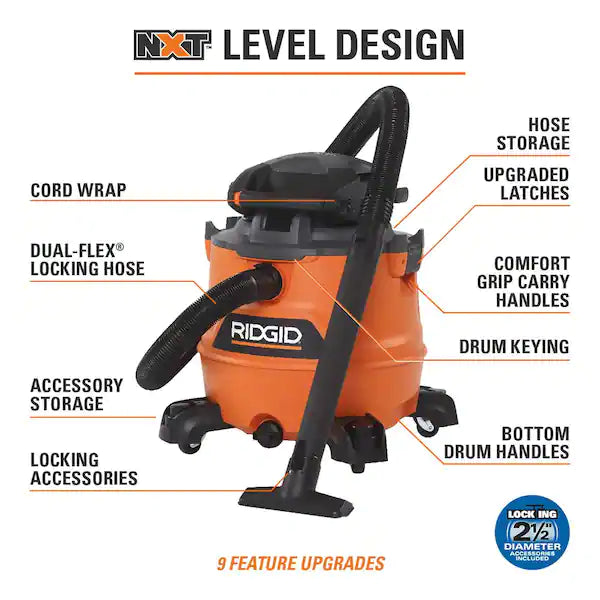 RIDGID 16 Gallon 6.5 Peak HP NXT Wet/Dry Shop Vacuum  - $90