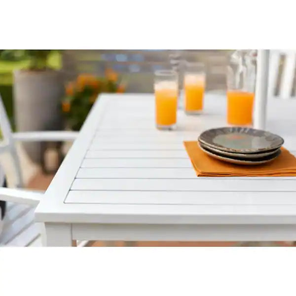 42 in. Mix and Match Lattice White Square Metal Outdoor Patio Dining Table-$80